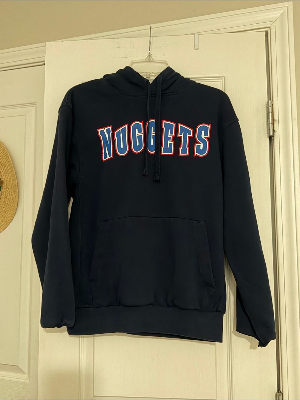 Nike Denver Nuggets Navy hoodie, size S, hemmed sleeves